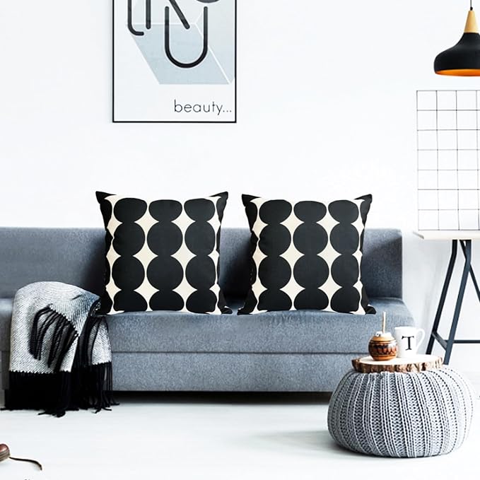Decorative Throw Pillow Covers Set of 2 Black Fashion Polka dot Pillow Covers 18x18 Inch Throw Pillow Cover Linen Pillowcase Farmhouse Outdoor Pillow Covers for Couch Sofa Living Room