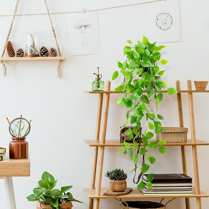 LOYWREE 3 Pack Small Artificial Hanging Plants with Faux Ivy Vine and Hanging Pothos 39Inch Fake Plant Realistic Greenery for Shelf Decor in Home, Office, Indoor & Outdoor Gardens