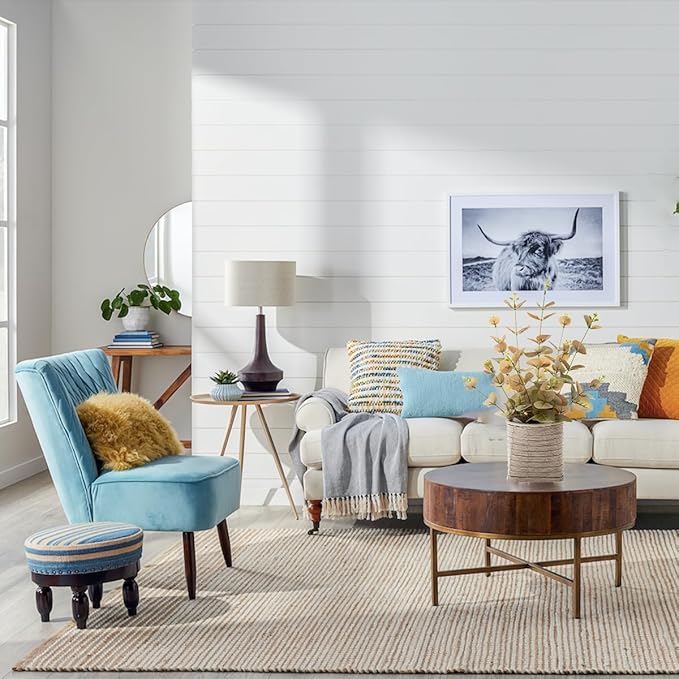 Small Fake Plants 16 Inch Eucalyptus Stems Artificial Plant in Offwhite Leather Woven Planter with Polished River Rocks Evergreen Faux Plant Indoor for Home Bathroom Kitchen Decor