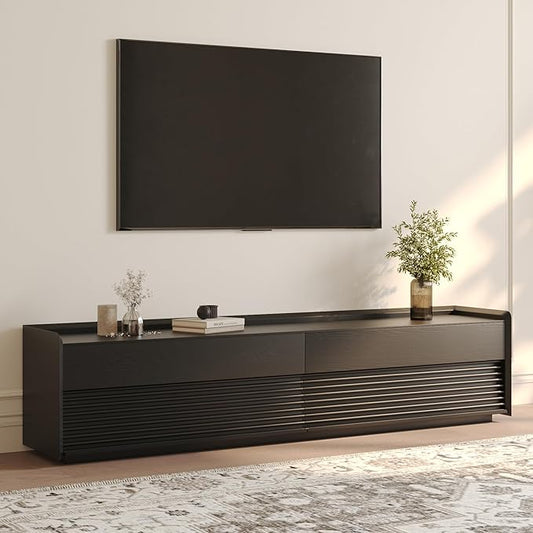 POVISON Fully-Assembled Mid Century Modern TV Stand, 78.74" Wood Media Console with Adjustable LED Light, Entertainment Center with Storage for Living Room