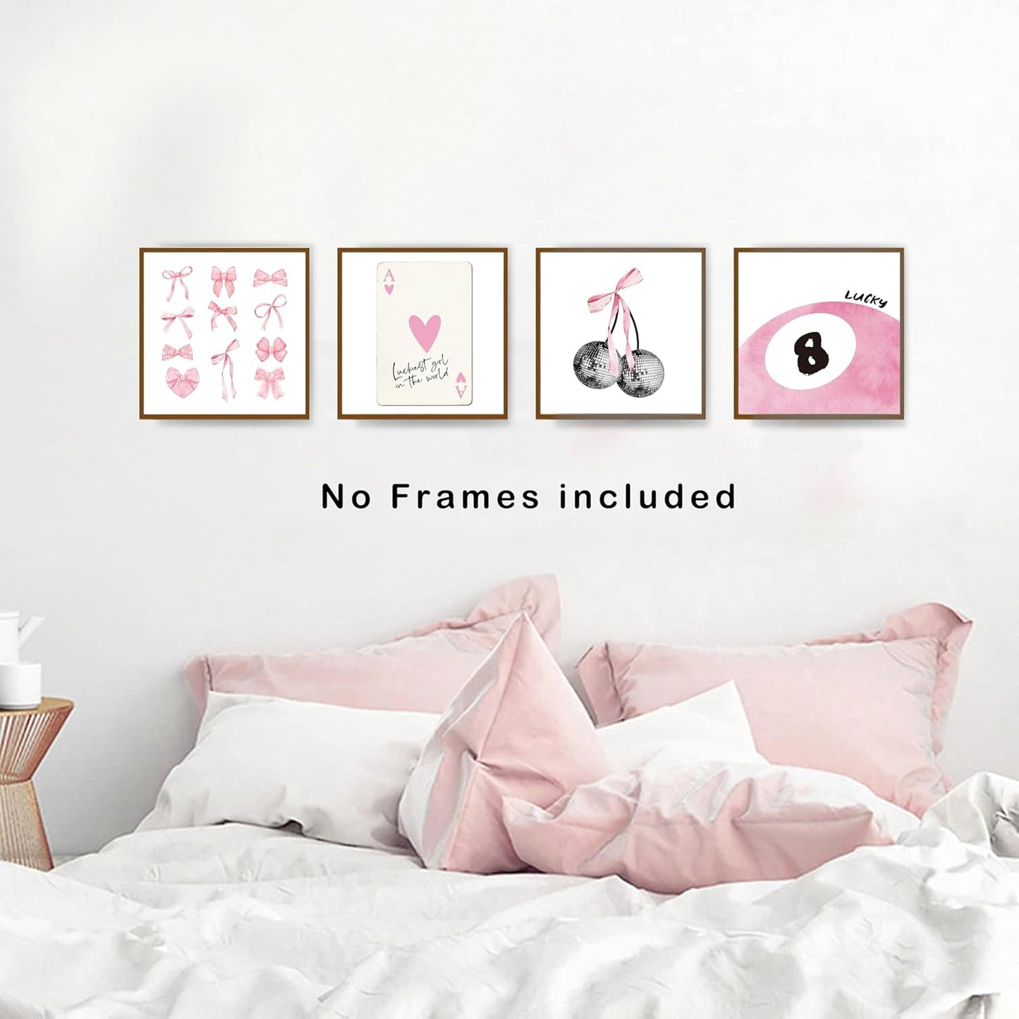 okaxscm Pink Coquette Trendy Preppy Wall Art Prints Set of 4, Coquette Room Decor, Preppy Room Decor Aesthetic, Pink Bow Disco 8 Ball Cherry Wall Decor Posters for Girls Bedroom Dorm, 10x10 Unframed