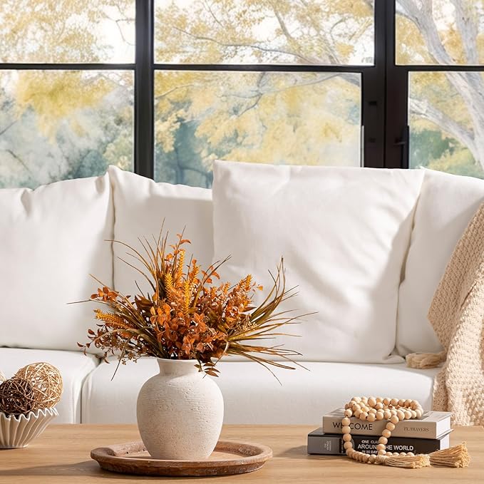 Ceramic Flower Vase Home Decor - Farmhouse Table Vases Rustic Vintage Living Room Kitchen Bedroom Decorations for House Book Shelf Office Coffee Desk Dining Fireplace (7.4" Rustic)