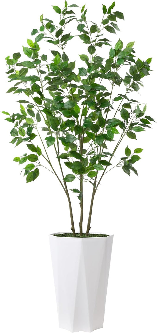 Artificial Ficus Plant Indoor 5FT Fake Tree with White Diamond Planter Faux Ficus Tall Fake Floor Plant in Pot Artificial Trees for Home Office Living Room Decor Indoor