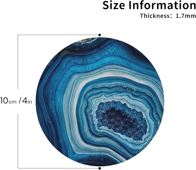 Agate Marble Blue Coasters Set of 6 Coasters for Drinks Absorbent Double-Sided Leather PVC Coaster for Tabletop Protection Coffee Table Decor Ideal for Home Decor House Warming Gifts