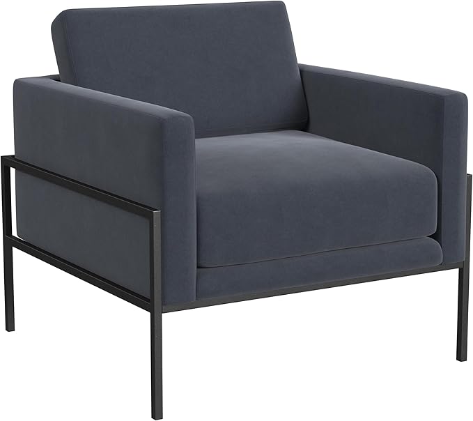 HomePop Modern Metal Frame Accent Chair Home Décor|Accent Chairs for Living Room & Bedroom - Steel Blue Velvet