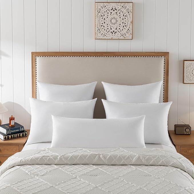 18x18 Decorative Throw Pillow Inserts-Down Feather Pillow Inserts-Square-Cotton Fabric-Set of 2-White.