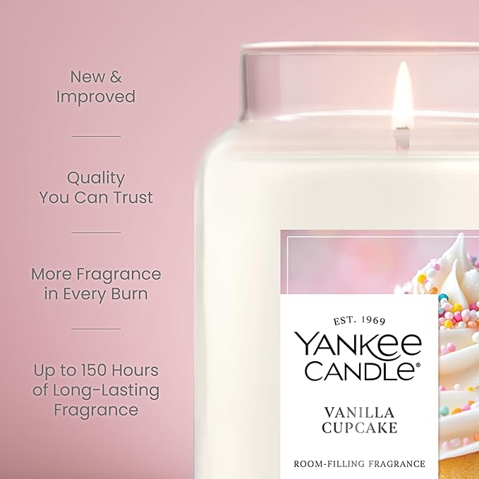 Yankee Candle Large Jar Scented Candle with up to 150 Hour Burn Time, Premium Plant Wax Blend for Consistent Burn, 22 oz Jar Candle with Room Filling Fragrance, Vanilla Cupcake