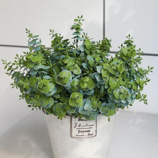 Artificial Fall Eucalyptus Plant – 8PCS Outdoor Fake Greenery, UV Resistant Fake Plants for Porch, Patio, Thanksgiving or Autumn Home Decor - Dusty Green Leaves