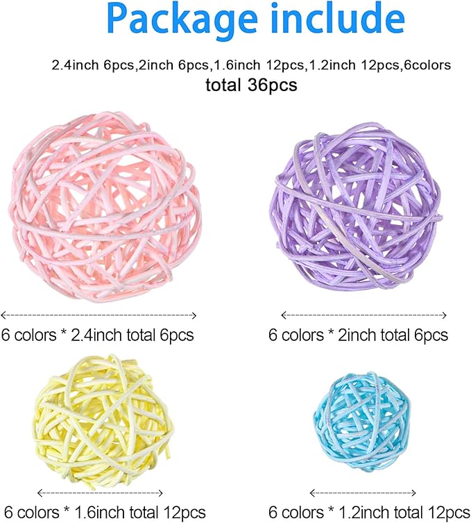 Patelai 36 Pcs Wicker Rattan Balls Decorative Balls for Vase Centerpiece Bowls Orbs Filler for Home Decor,4 Sizes