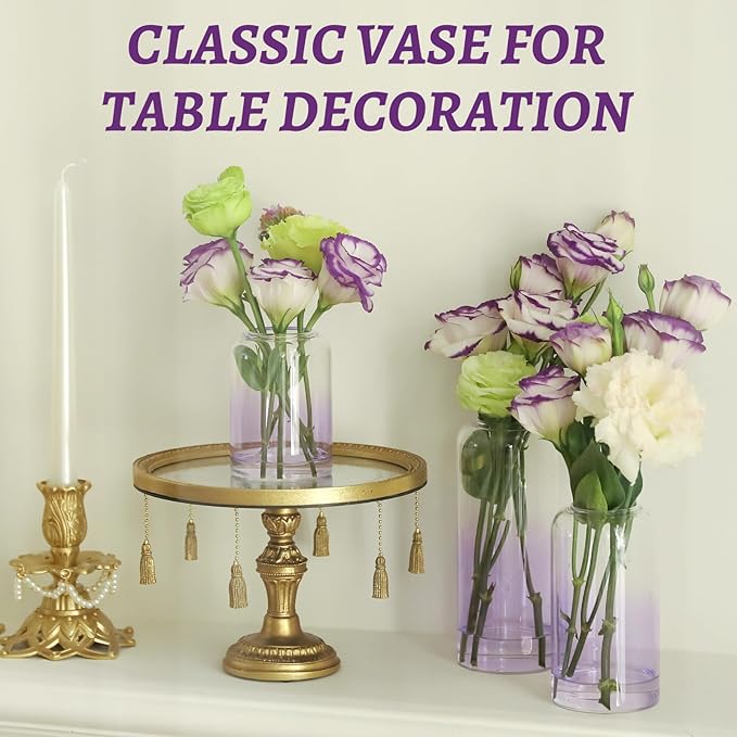 12Pcs Purple Vase Glass Bud Vases Set, Small Vases for Flowers, Modern Cylinder Flower Vases for Wedding Centerpiece, Living Room Decorative, Home Decor (Purple)