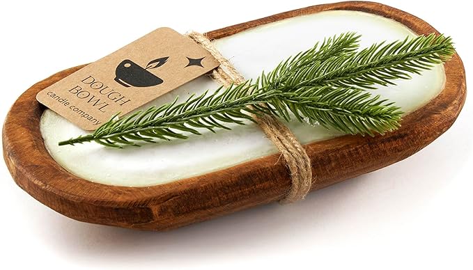 Dough Bowl Candle Co. Fraser Fir Soy Candle - 3 Wick Rustic Farmhouse Decor Odor Eliminator in Wooden Bowls, 20 Oz Wooden Dough Bowl Candle, All-Natural Gifts for Women or Men, Coffee Table Decor