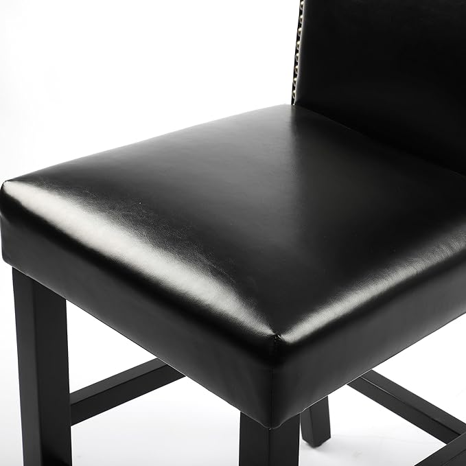 LSSPAID Counter Height Bar Stools Set of 4, 23.5 Inch Pu Upholstered Barstools, Kitchen Island Chairs with Bronze Nail Backrest and Solid Wood Legs for Kitchen Pub Home Cafe, Black