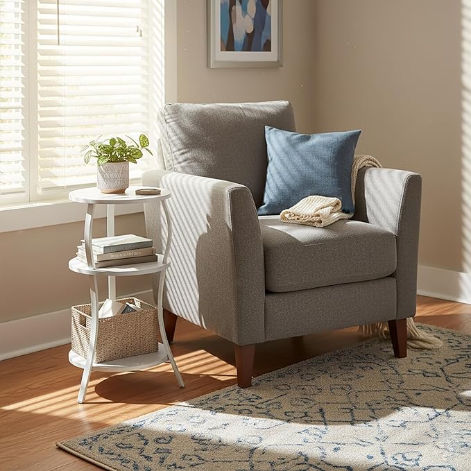 Vintage Small Round Side Table, 3-Tier Slim Waist Circular End Table with Storage Shelf, Compact Tea Sofa Table, Round Corner Coffee Table Nightstand for Living Room Bedroom Small Spaces,White