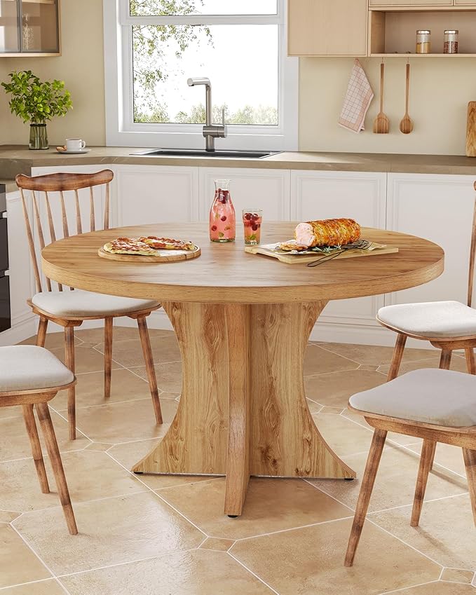 LITTLE TREE Round Dining Table for 4-6, 47.24 Inches Kitchen Table with Spacious Tabletop, Brown