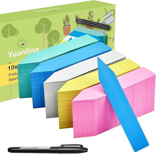 Plant Labels 1000 Pcs Yuanling for Seeding Plastic Waterproof Plant Name Tags Garden Labels Marker Garden Pots Stakes for Outdoor Potted Plants Belt Permanent Marking Pen(5 Colors)