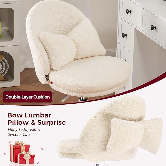 COMHOMA Vanity Chair with Teddy Velvet, Small Tall Armless Chair with Back, Cute Candy Chair for Girls Gift Living Room/Makeup Room/Bedroom/Kitchen (Height Use: Adjustable from Desk to Bar Height)