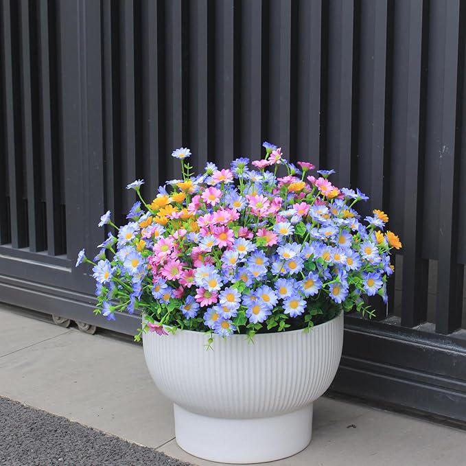 Artificial Plants & Flowers Outdoor 16 Bundles Fade Resistant Wildflowers Fake Daisy Outside Colorful Flowers Spring Summer Decorations for Planter Front Porch Decor(16 Bundles 3 Colors)