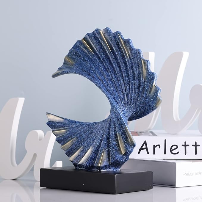 Blue Gold Wave Sculpture, Modern Ocean Wave Home Accents, Resin Art Statue for Shelf, Coffee Table, TV Stand Adornos Modernos