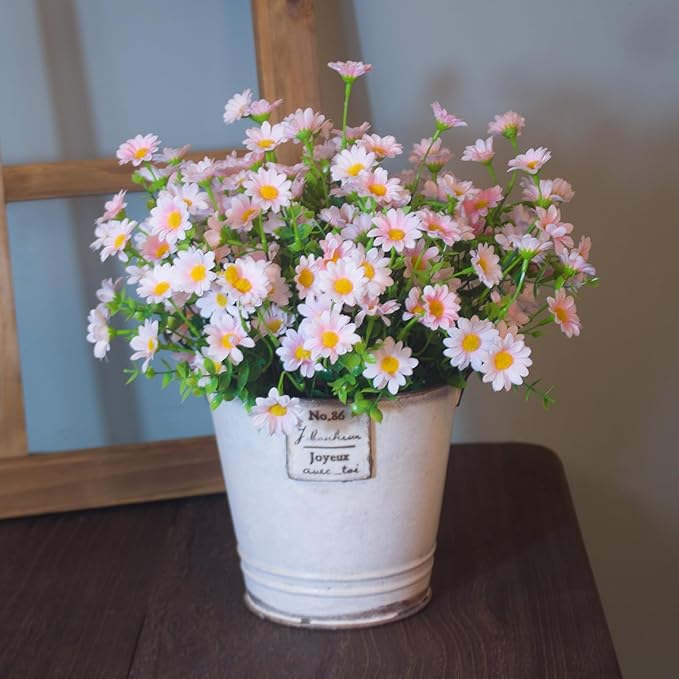 Fake Outdoor Flowers 8 Bundles Artificial Daisy Pink Flowers Outside Wild Plants Look Real Silk Flower Outside for Farmhouse Window Box Patio Front Porch Decor (8 Bundles Pink)