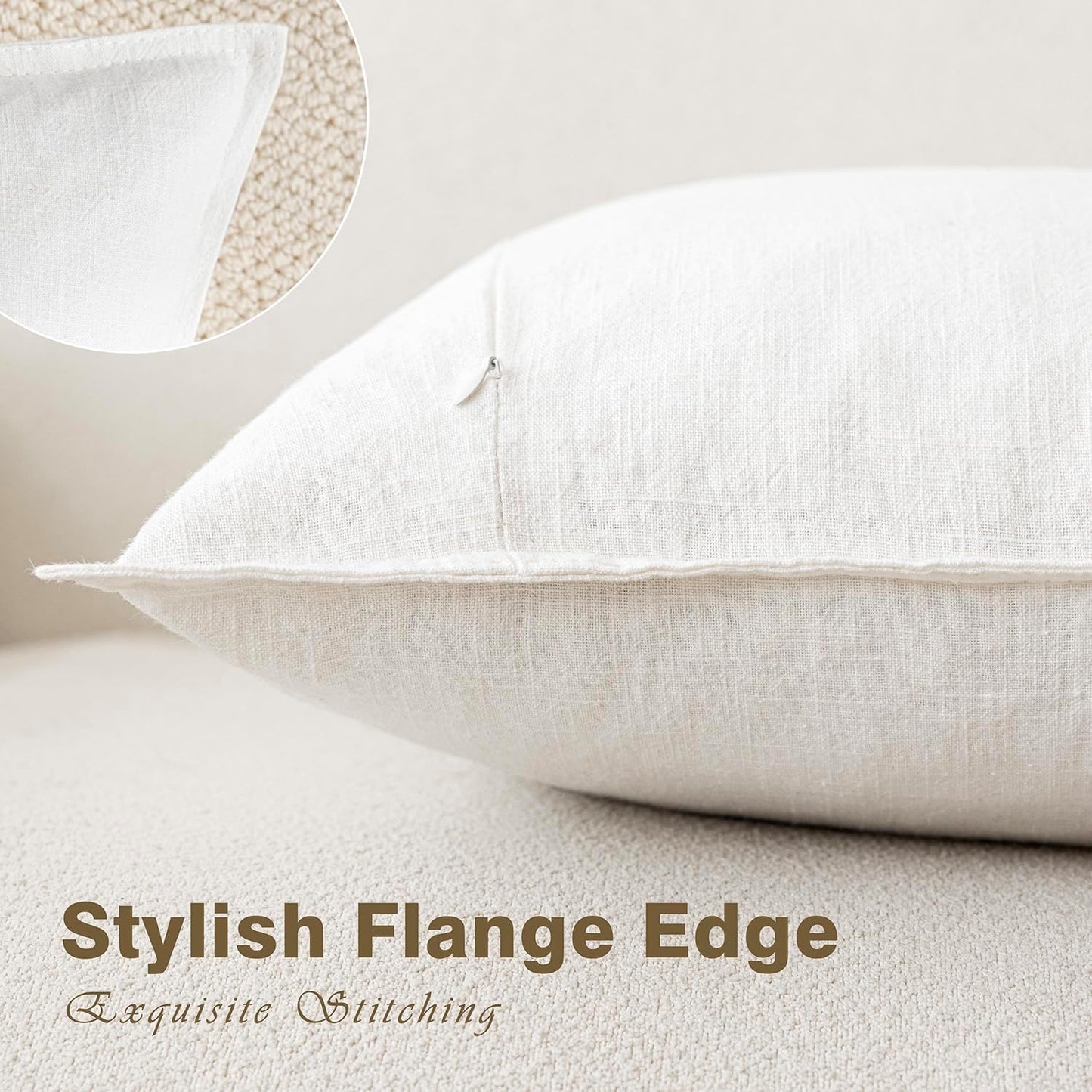 Foindtower Pack of 2, Decorative Linen Soild Throw Pillow Covers Soft Accent Cushion Case Boho Farmhouse Neutral Pillowcase for Chair Couch Sofa Bedroom Living Room Home Decor 24 x 24 Inch Cream White