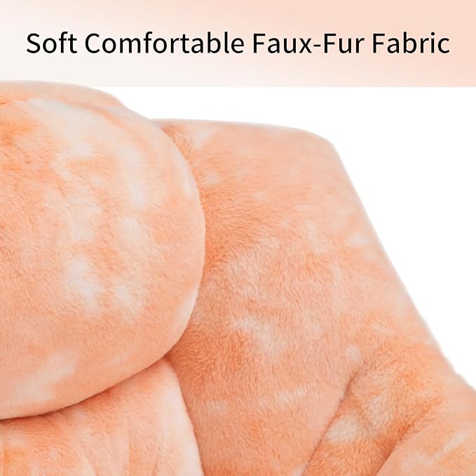 HollyHOME Faux-Fur Lazy Chair with Foldable Ottoman, Accent Comfy Lounge Arm Chair and Folding Footrest Stool Set, Leisure Sofa Reading Chair and Footstool for Living Room, Bedroom, Orange&White