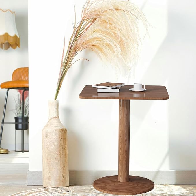 23.62" Mid-Century Modern Square Dining Table for 2 People, Small Dining Room Table with Sturdy Metal Pedestal, Square Kitchen Table for Dining Room, Kitchen, Living Room, Restaurants, Cafes