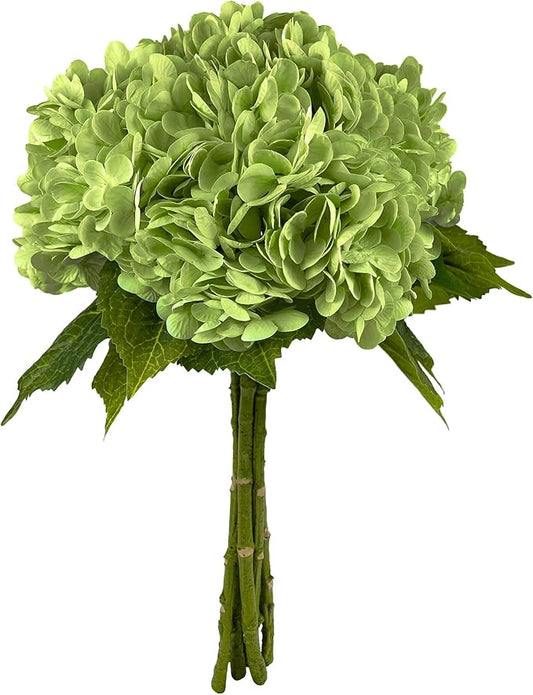 21In Bottle Green Artificial Hydrangea Flowers 5 Pcs Real Touch 3D Print Latex Flowers for Wedding Centerpieces Bouquets DIY Floral Decor Home Decoration with Stems