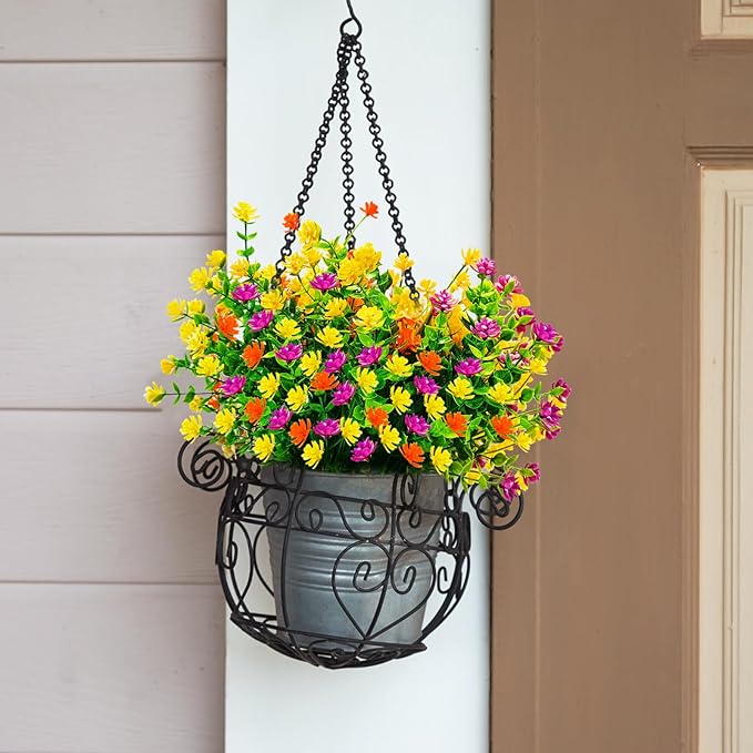 Artificial Flowers, UV Resistant Boxwood Shrubs for Christmas Outdoor Decor - No Maintenance Greenery Plants - Perfect for Hanging Planters, Weddings, and Farmhouse Decor (12, Mix-2)