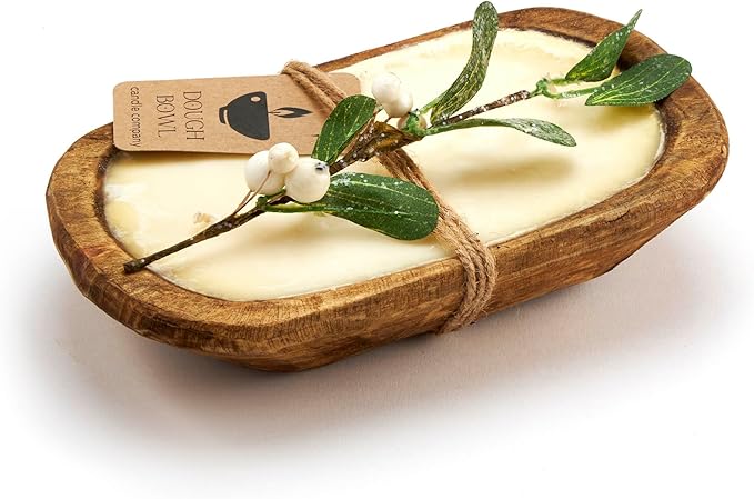 Dough Bowl Candle Co. Winterberry Soy Candle - 3 Wick Rustic Farmhouse Decor Odor Eliminator in Wooden Bowl, 20 Ounce, All-Natural Gift for Women and Men, Coffee Table Decor
