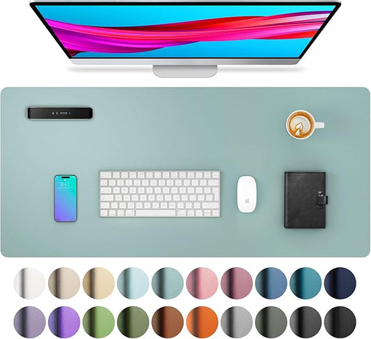 Aothia Leather Desk Pad Protector, Mouse Pad, Office Desk Mat, Non-Slip PU Leather Desk Blotter, Laptop Desk Pad, Waterproof Desk Writing Pad for Office and Home (Light Blue,31.5" x 15.7")
