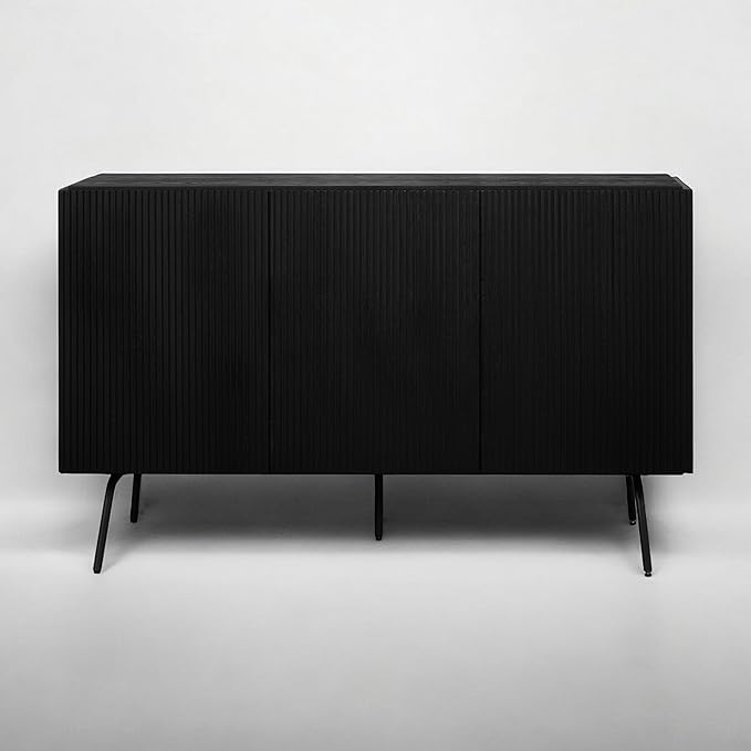 NTC Veil Modern Sideboard with 3 Doors, Buffet Cabinet with Vertical Groove Design and Metal Legs, Storage Cabinet for Living Room, and Hallway, Effortless Assembly - Burnt Black