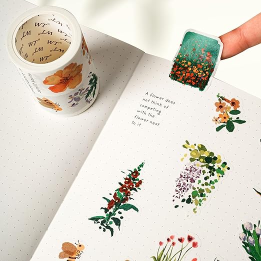 WT Spring Oasis Washi Tape Sticker Set, 3 Rolls, Original Designs, Nature-Inspired Floral Decorative Masking Tape, Wide Craft Tape, Bujo Planner Supplies, Adhesive Wrapping Tape, DIY Paper Tape