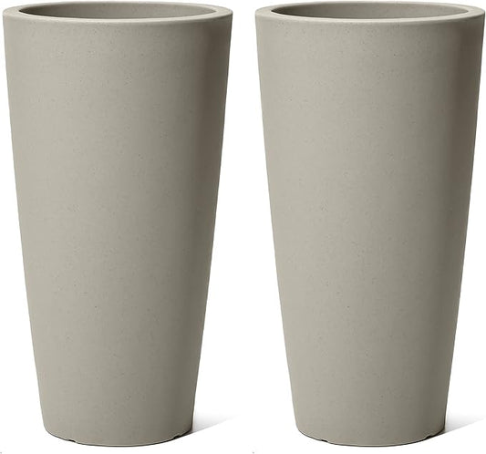 Step2 Tremont Tall Round Tapered Planter, Large Planters for Outdoor Plants, Gardening and Flower Pot for Patio or Porch, Efficient Drainage, Durable Plastic, Concrete, 2-Pack