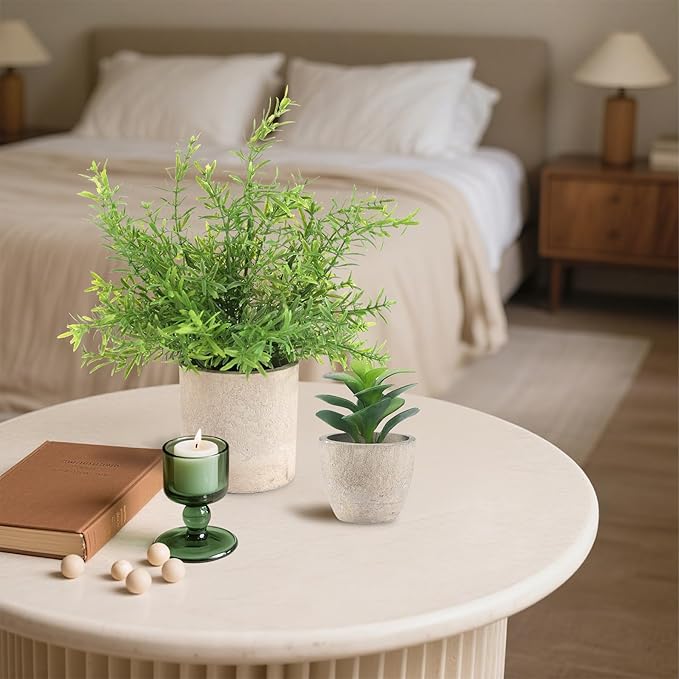 ALAGIRLS 4 Pack Small Fake Plants, 10" Artificial Plants Indoor Eucalyptus/Rosemary/Succulents, Small Faux Plants in Pulp Pot for Bathroom Bedroom Kitchen Office Living Room Decor