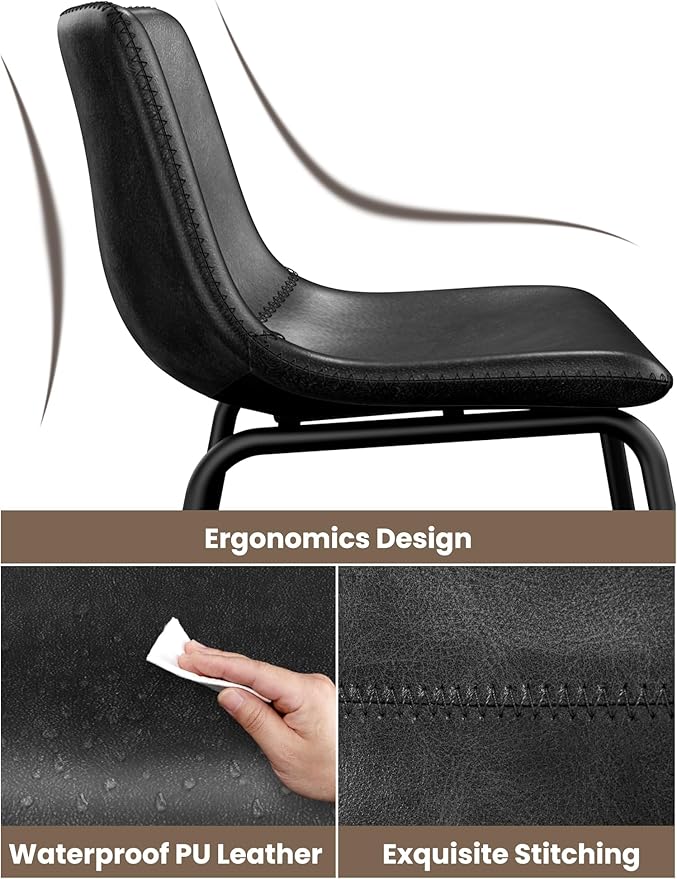 Bar Stools Set of 4, 30 Inches Counter Height Bar Stools with Back, Modern Faux Leather Barstools with Metal Legs and Footrest, Bar Chairs for Kitchens Island (Black)