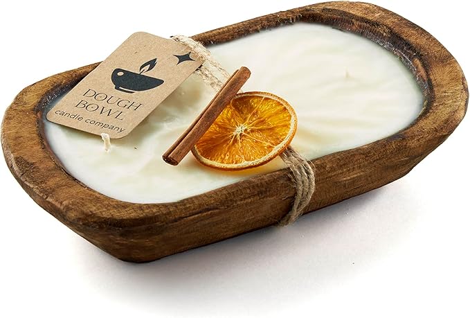 Dough Bowl Candle Co. Spiked Egg Nog Soy Candle - 3 Wick Rustic Farmhouse Coffee Table Decor, Odor Eliminator in Wooden Bowls, 20 Oz Wooden Dough Bowl Candle, All-Natural Gifts for Women and Men