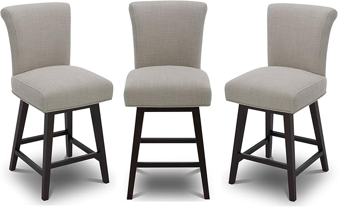 CHITA 26 Inch Counter Height Swivel Bar Stools Set of 3, FSC Certified Modern Fabric Swivel Barstool Chair with Back, Flax Beige