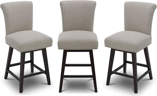CHITA 26 Inch Counter Height Swivel Bar Stools Set of 3, FSC Certified Modern Fabric Swivel Barstool Chair with Back, Flax Beige