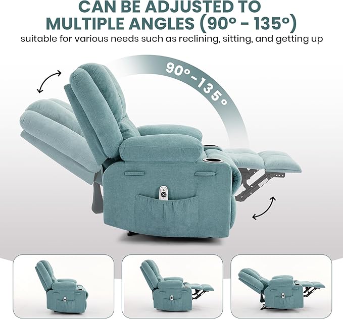 Manual Recliner Chair with Heating & Massage,Ergonomic Overstuffed Breathable Fabric Reclining Chair with Side Pockets,Q235 Steel Frame Lazy Boy Recliner Single Sofa for Living Room Bedroom