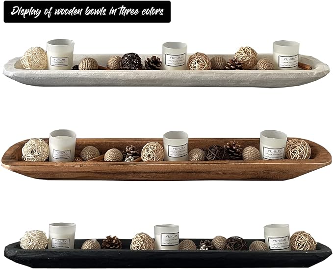 Wooden Dough Bowl Decor, Vintage Wooden Bowl Hand Carved Home Decor for Dining Table Center, Living Room, Kitchen Decor. (30inch white)