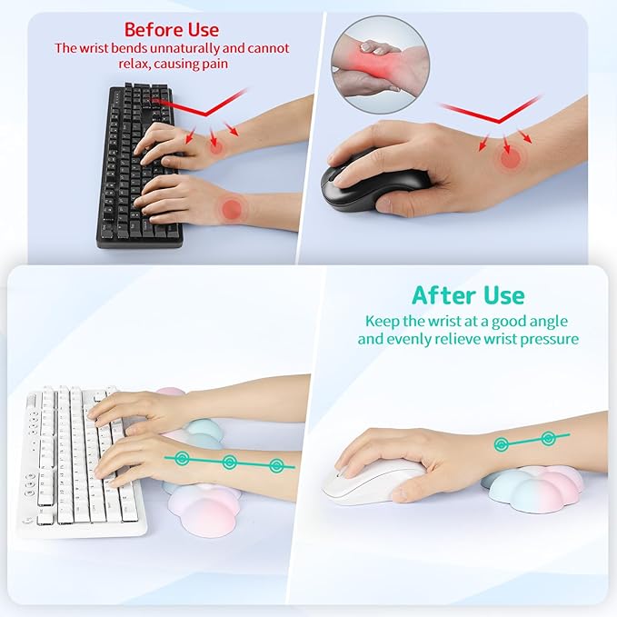 Cloud Wrist Rest Keyboard, Cloud Keyboard Wrist Pad Set with PU Leather Memory Foam, Cute Arm Rest for Palm Support, PC/Gaming Desk Accessories/Office Setup/Computer Hand Cushion - Rainbow