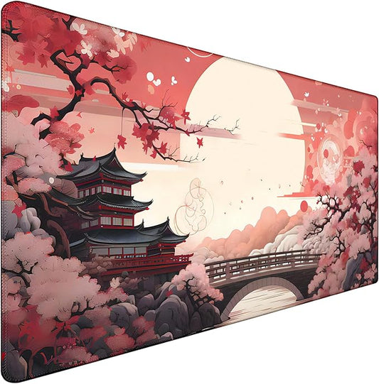 Japanese Large Gaming Mouse Pad with Stitched Edges, 31.5" x 15.7" Large Extended Computer Pad, Mouse Pad Protector with Non-Slip Waterproof Rubber Base for Laptop Office Accessories, Sunset