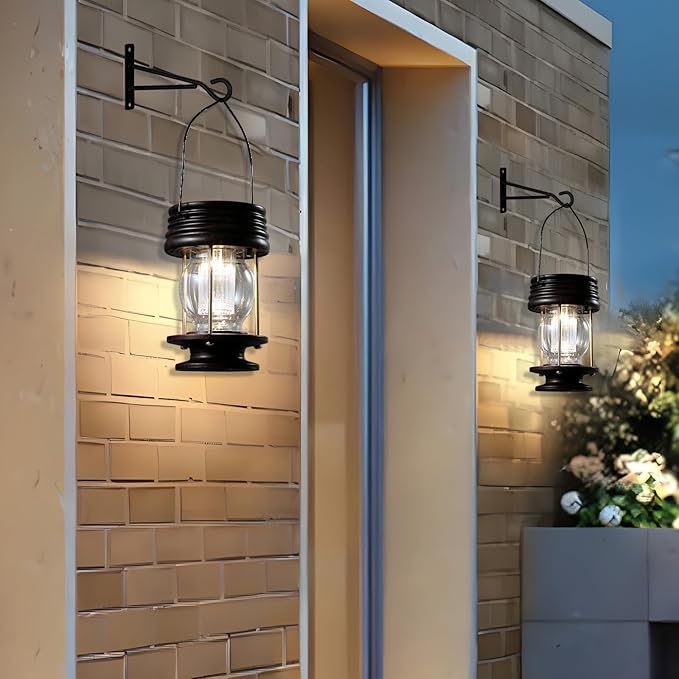 pearlstar Solar Lanterns Outdoor Hanging Solar Lights with Handle for Pathway Yard Patio Garden Decoration, Waterproof Outside Solar Table Lamp,2 Pack 5.5" H (White Lights)