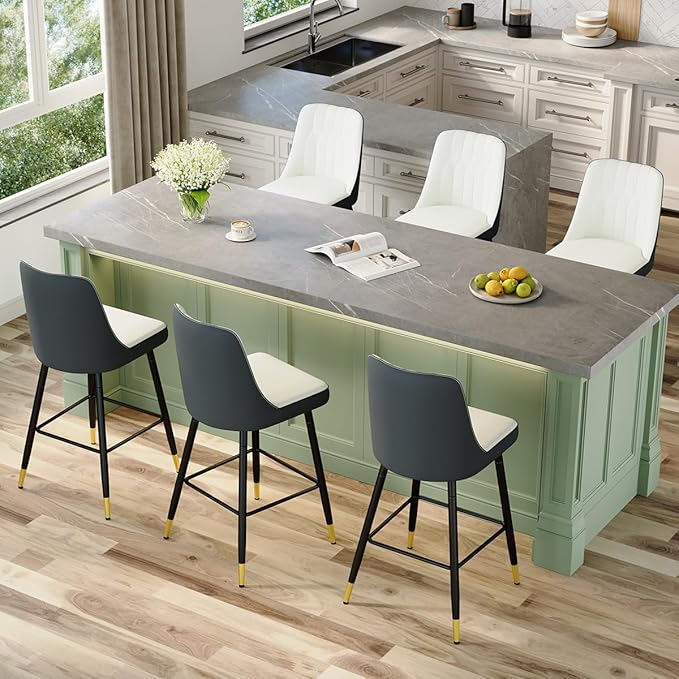 Bar Stools Set of 6,27" Counter Height Bar Stools Set of 6,Faux Leather Counter Stools with Soft Padded Seat & Curved Backrest,Modern Kitchen Island Chairs for Dining Café