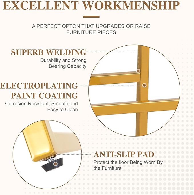 PHI VILLA Bar Stools Set of 3 - Thick Cushion Metal Steel Frame Base with Footrest Kitchen Stools, Gold Bar stools