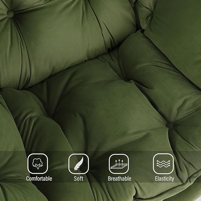 Welnow Lazy Chair with Ottoman, Modern Reading Lounge Accent Chair with Armrests and a Side Pocket, Leisure Upholstered Lazy Sofa Set with Footrest for Small Space, Army Green