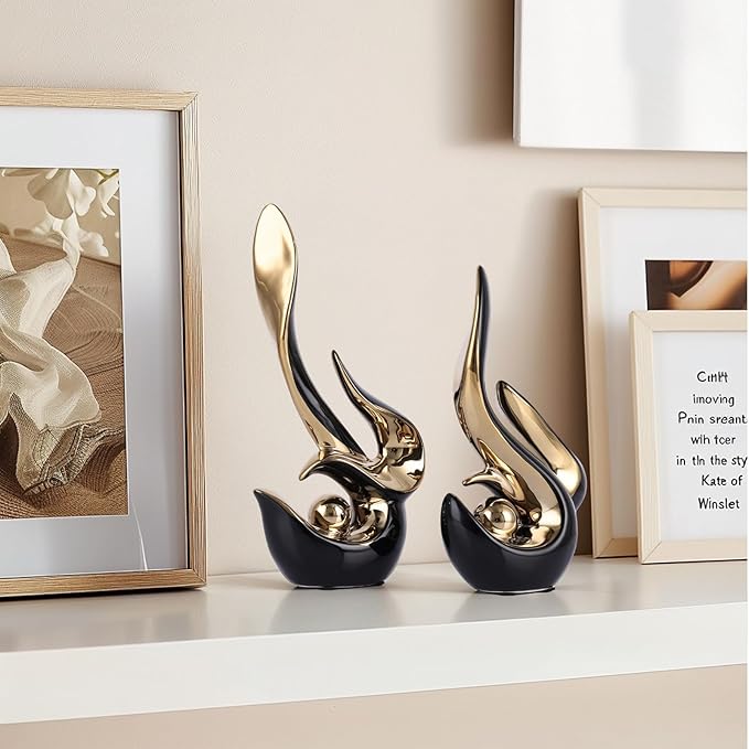 DOVDOV Black and Gold Decor, Ceramic Abstract Sculptures and Statues, Modern Art mid Century Decor Coffee Table Living Room Dining Room Table Bedroom Office Home Shelves Fireplace countertop Decor.