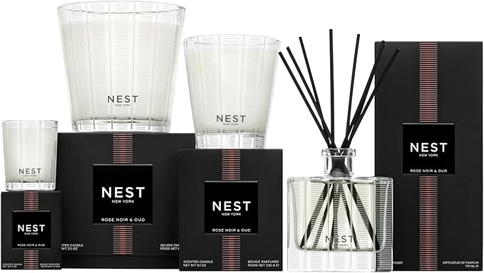NEST New York Scented 3-Wick Candle, Rose Noir & Oud - 21.2 oz - Up to 100-Hour Burn Time - Reusable Glass Vessel