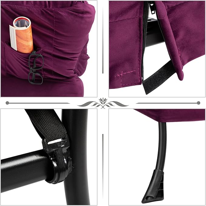 HollyHOME Fabric Lazy Chair with Foldable Ottoman, Accent Comfy Lounge Arm Chair and Folding Footrest Stool Set, Leisure Sofa Reading Chair and Footstool for Living Room, Bedroom, Dorm, Deep Purple