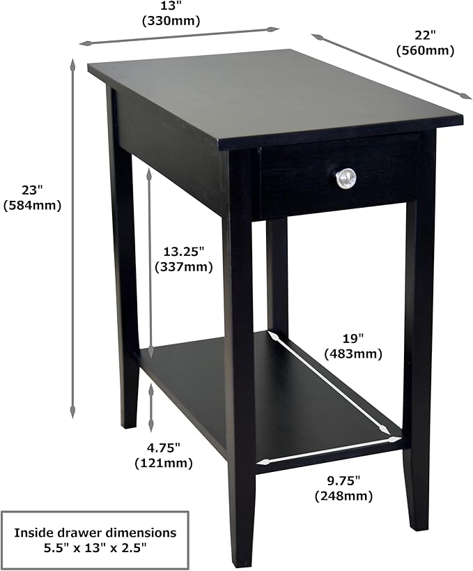2-Tier Solid Acacia Recliner Table w/Drawer